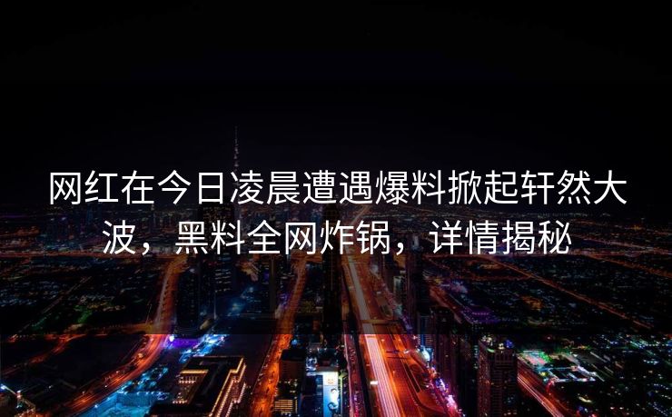 网红在今日凌晨遭遇爆料掀起轩然大波，黑料全网炸锅，详情揭秘