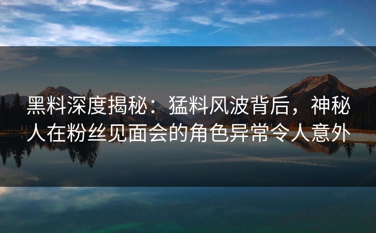 黑料深度揭秘：猛料风波背后，神秘人在粉丝见面会的角色异常令人意外